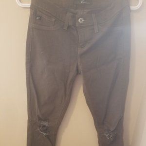 Army Green Stretch jeans with distressed knees